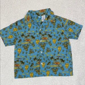 Vintage Tropical Print Kids Shirt - Blue and Yellow coconuts tiki luau 24m